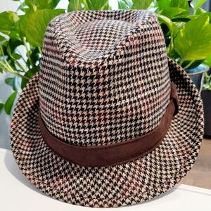 #060 Daniel Cremieux Houndstooth Fedora Hat - Black, White, Brown